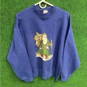 Blue Christmas Themed 80s Made in the USA Sweatshirt Sz XL Unisex Women Men